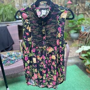 Anthropologie Black and Pink Floral Blouse